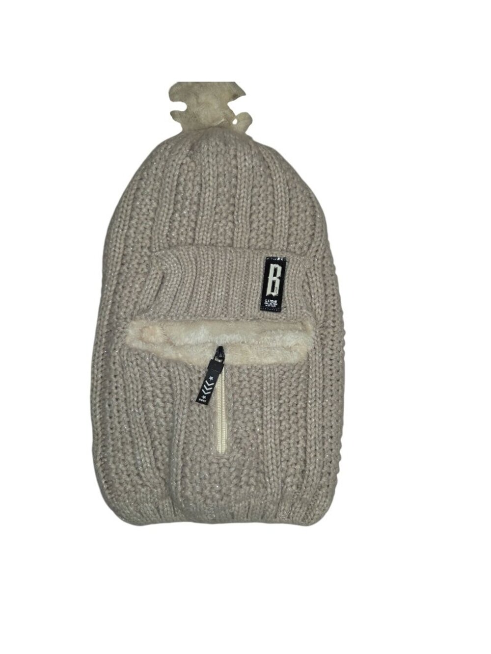 G-Stone Collection Winter Beanie  Balaclava Beige flecked texture.Faux Fur 2915